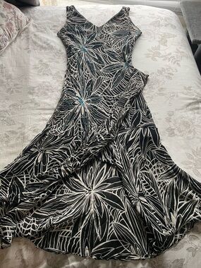 Eva Blue Black Blue Sequin Asymmetric Ruffle Maxi Dress 16 Whimsigoth Fairycore